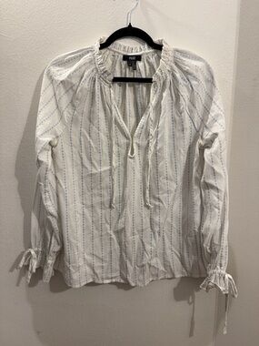 PAIGE cotton peasant Blouse with Light Blue details